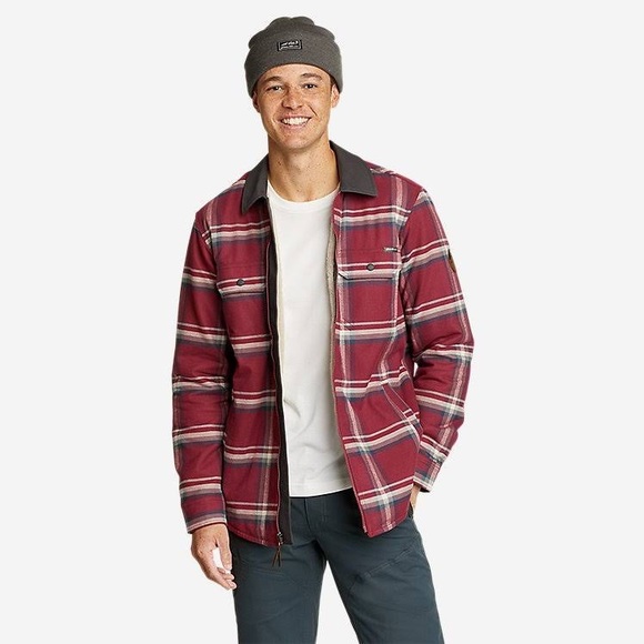 Eddie Bauer Eddie's Favorite Flannel‎ Faux Shearling-Lined Shirt Jacket - Picture 1 of 6